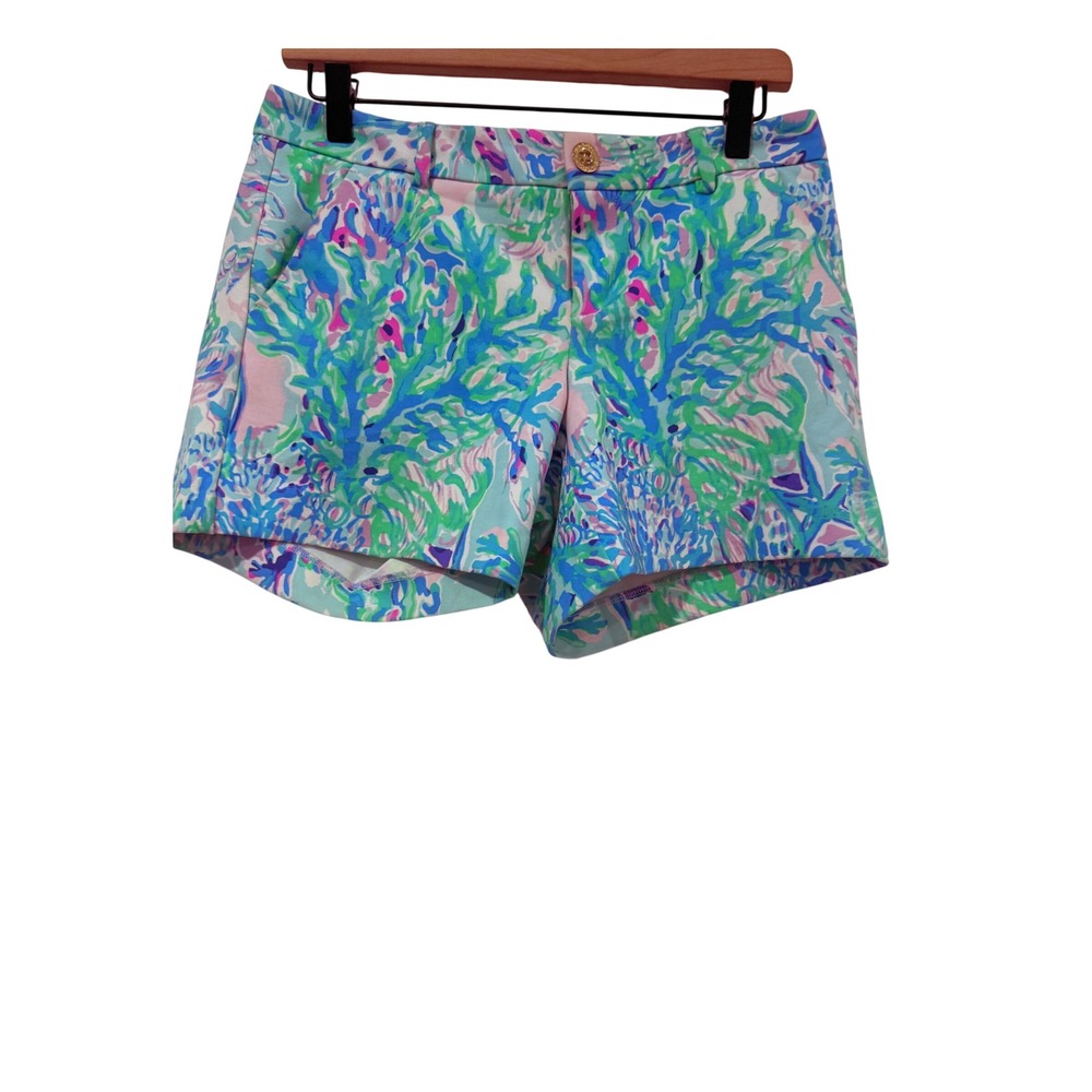 Lilly Pulitzer Callahan Shorts Womens 4 Blue Pink Coral Reef Seashell Print
